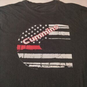 Cummins USA Flag T Shirt Men Medium Black Graphic Truck Engine Equipment READ